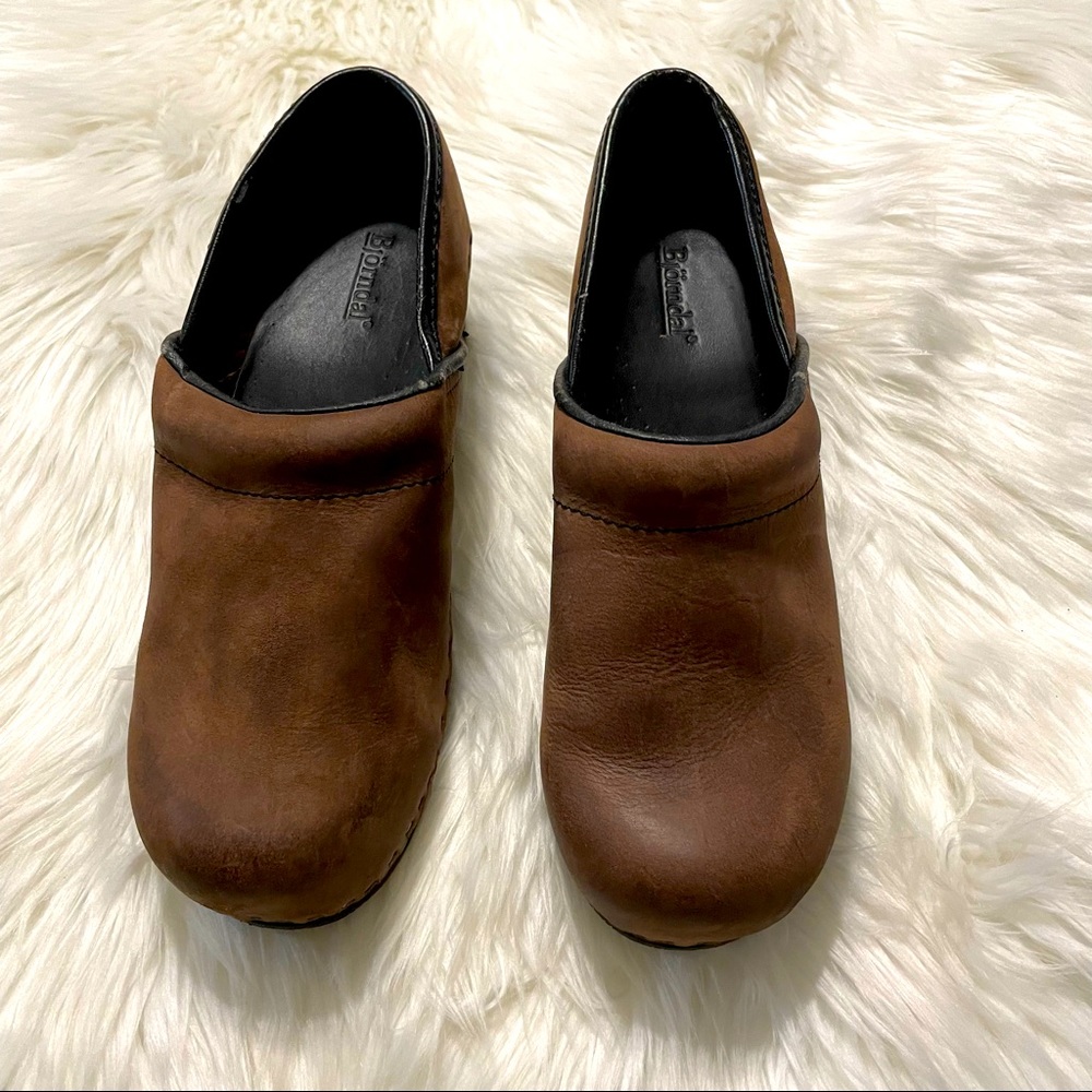 Bjorndals Unisex Brown/Black Leather Top Slip On Clogs Size 10 New with defect. - Picture 3 of 15